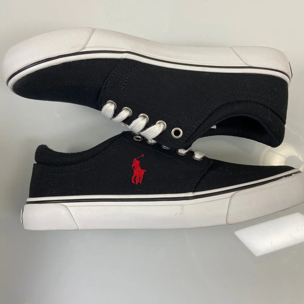 Polo Ralph Lauren Boys 5 Black Canvas Faxon Low Sneaker Pony Logo NWOB Preppy‎